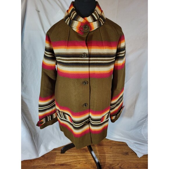 Pendleton Olive and Multicolor Striped Pea Coat - Picture 2 of 11